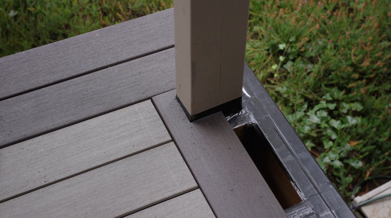 Close-up detail of professional deck railing installation