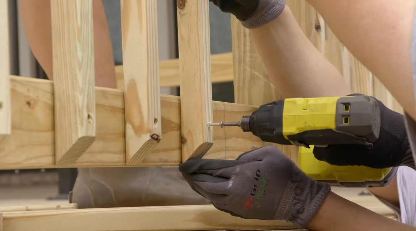 Wood railing construction showing quality deck building techniques